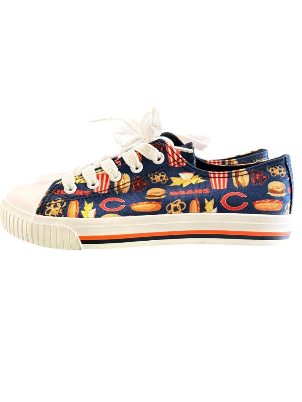 FOCO Chicago Bears NFL Canvas Low Top Shoe Repeat Print Navy Youth Size 5/6